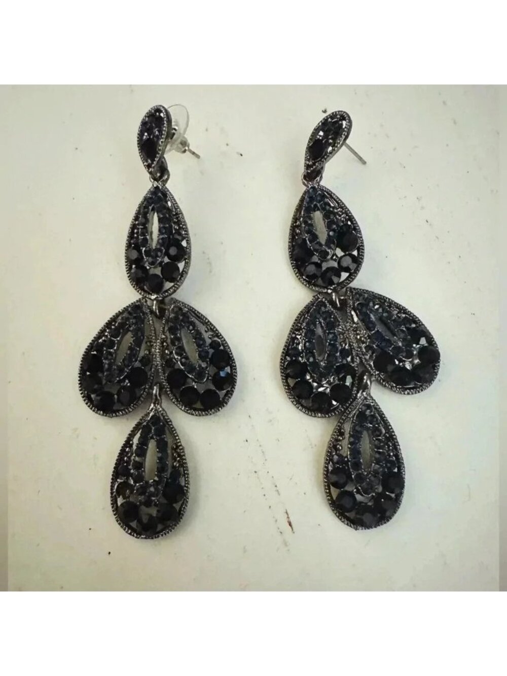 Deep Sapphire Rhinestone Earrings - Picture 3 of 3
